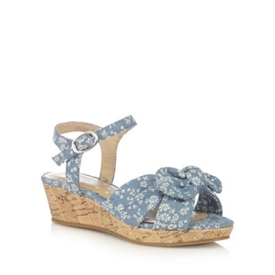 bluezoo Girls' blue chambray floral print wedge sandals